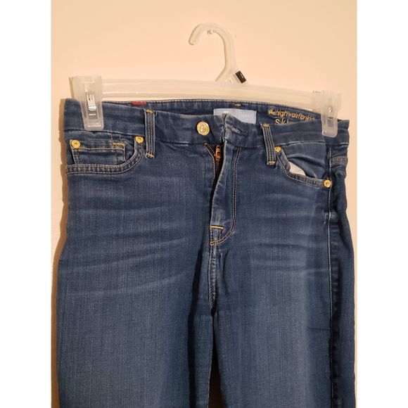 Women's 7 For All Mankind, High Waist Ankle Skinny Jeans, W28/L26 1/2 Blue - Picture 7 of 7